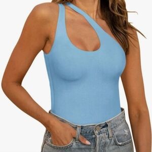 Peoria Sky Blue Asymmetrical Bodysuit NWOT